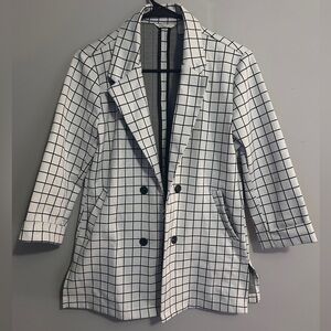 Cato Black and White Grid open  front  Blazer